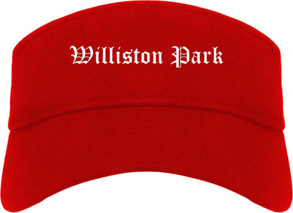 Williston Park New York NY Old English Mens Visor Cap Hat Red