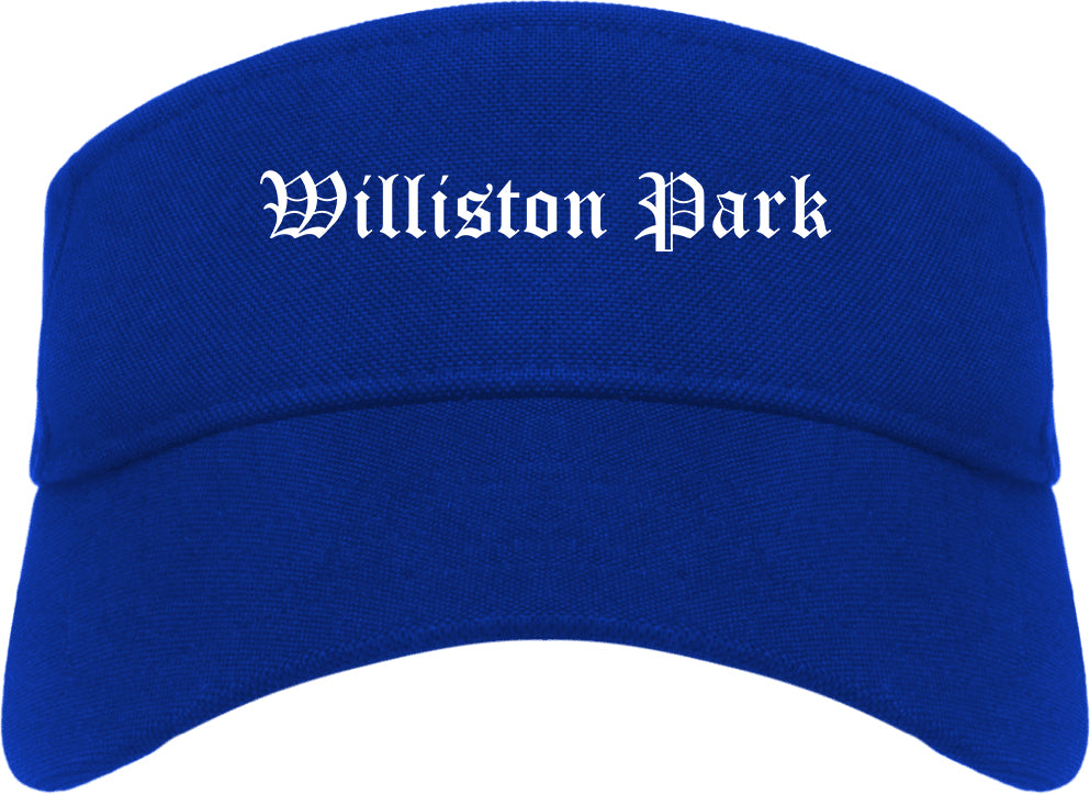 Williston Park New York NY Old English Mens Visor Cap Hat Royal Blue