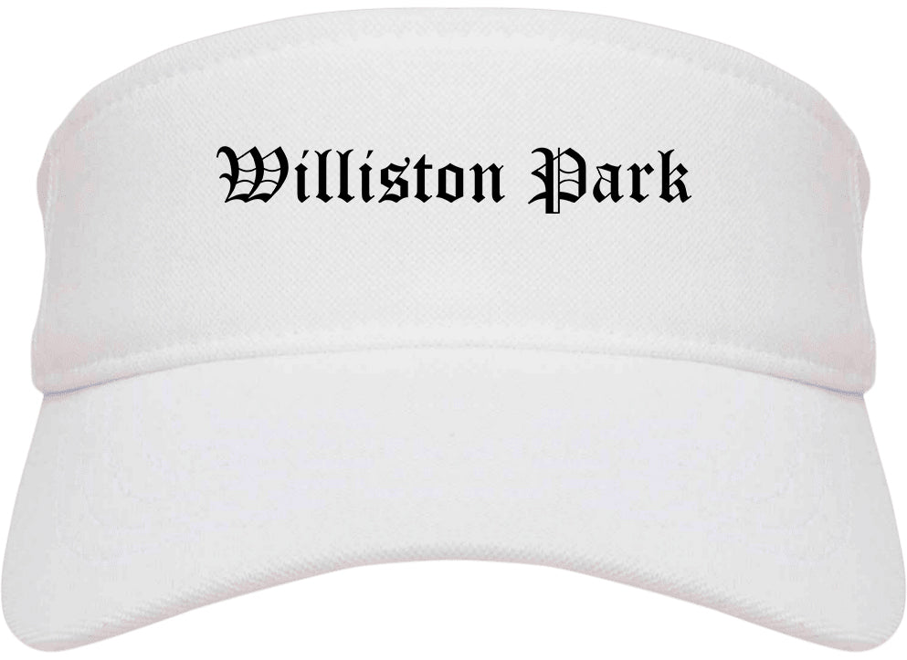 Williston Park New York NY Old English Mens Visor Cap Hat White