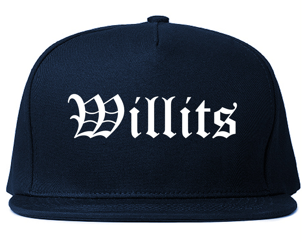 Willits California CA Old English Mens Snapback Hat Navy Blue