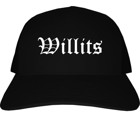Willits California CA Old English Mens Trucker Hat Cap Black