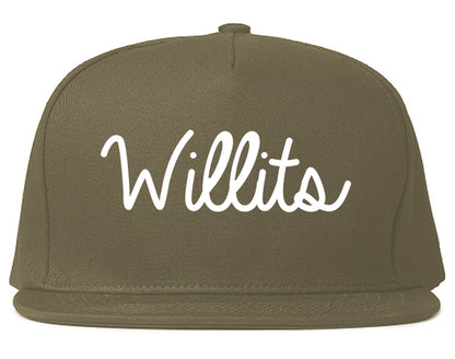 Willits California CA Script Mens Snapback Hat Grey