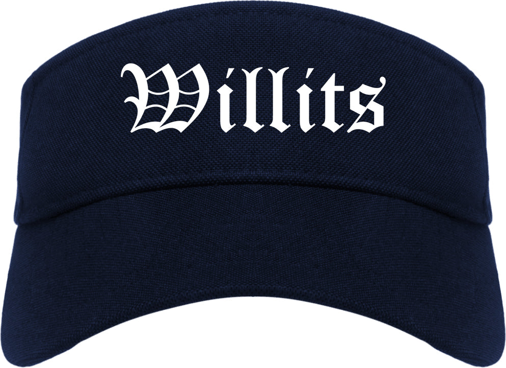 Willits California CA Old English Mens Visor Cap Hat Navy Blue