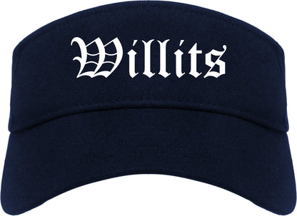 Willits California CA Old English Mens Visor Cap Hat Navy Blue