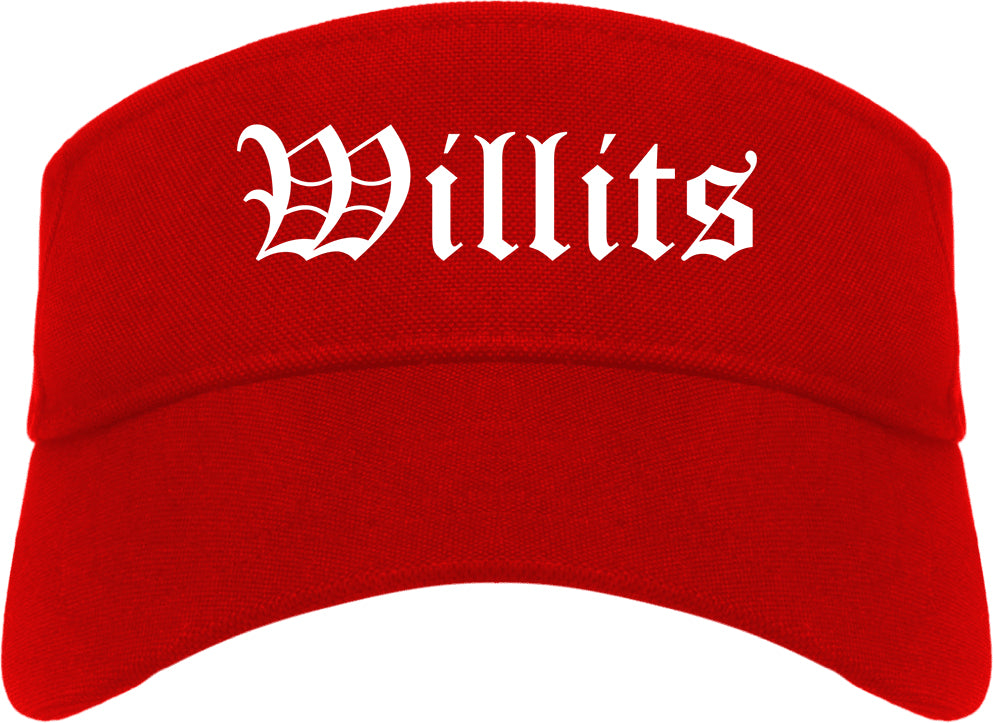 Willits California CA Old English Mens Visor Cap Hat Red