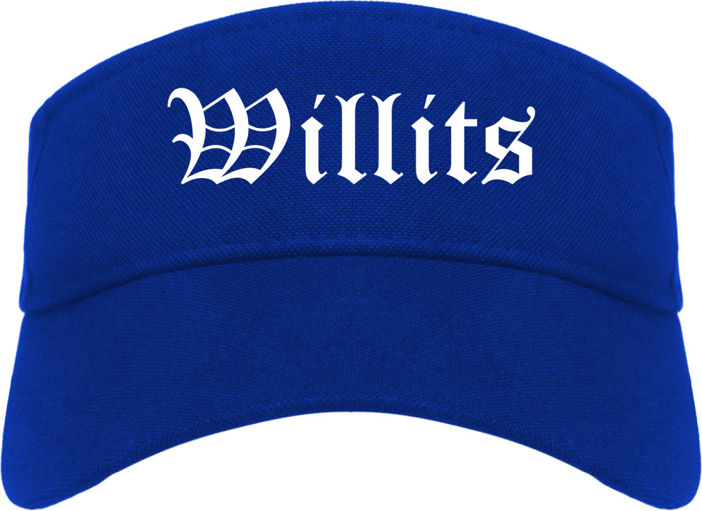 Willits California CA Old English Mens Visor Cap Hat Royal Blue
