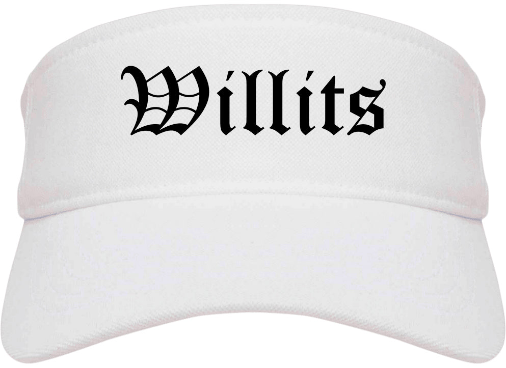 Willits California CA Old English Mens Visor Cap Hat White