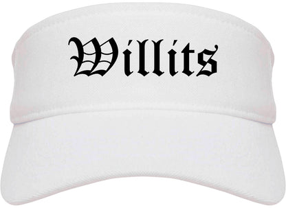 Willits California CA Old English Mens Visor Cap Hat White