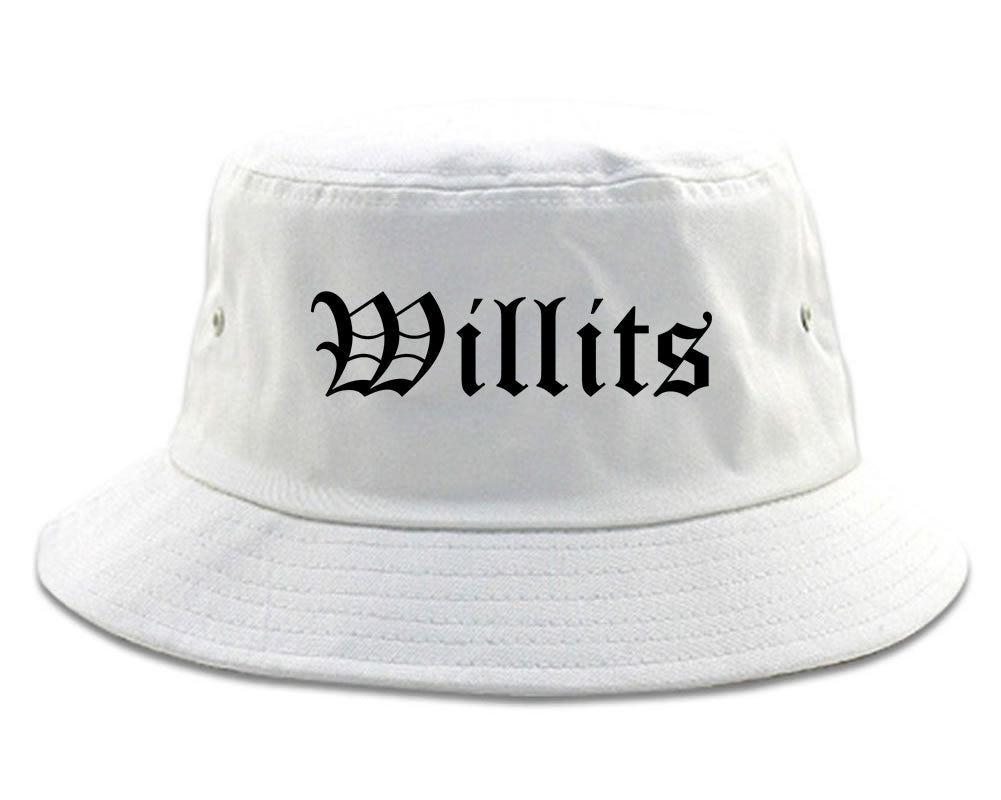 Willits California CA Old English Mens Bucket Hat White