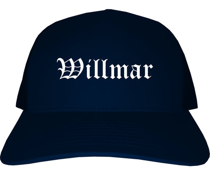 Willmar Minnesota MN Old English Mens Trucker Hat Cap Navy Blue