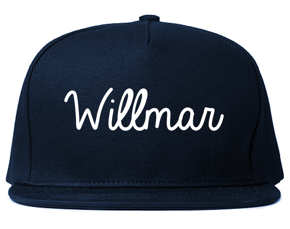 Willmar Minnesota MN Script Mens Snapback Hat Navy Blue
