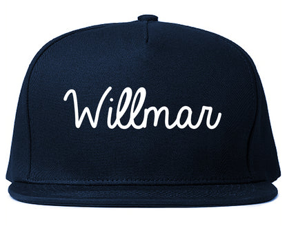 Willmar Minnesota MN Script Mens Snapback Hat Navy Blue