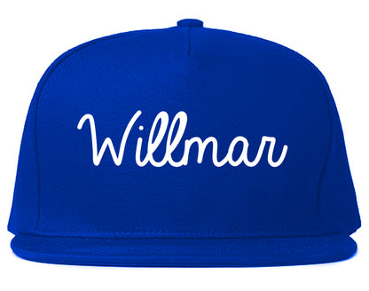 Willmar Minnesota MN Script Mens Snapback Hat Royal Blue