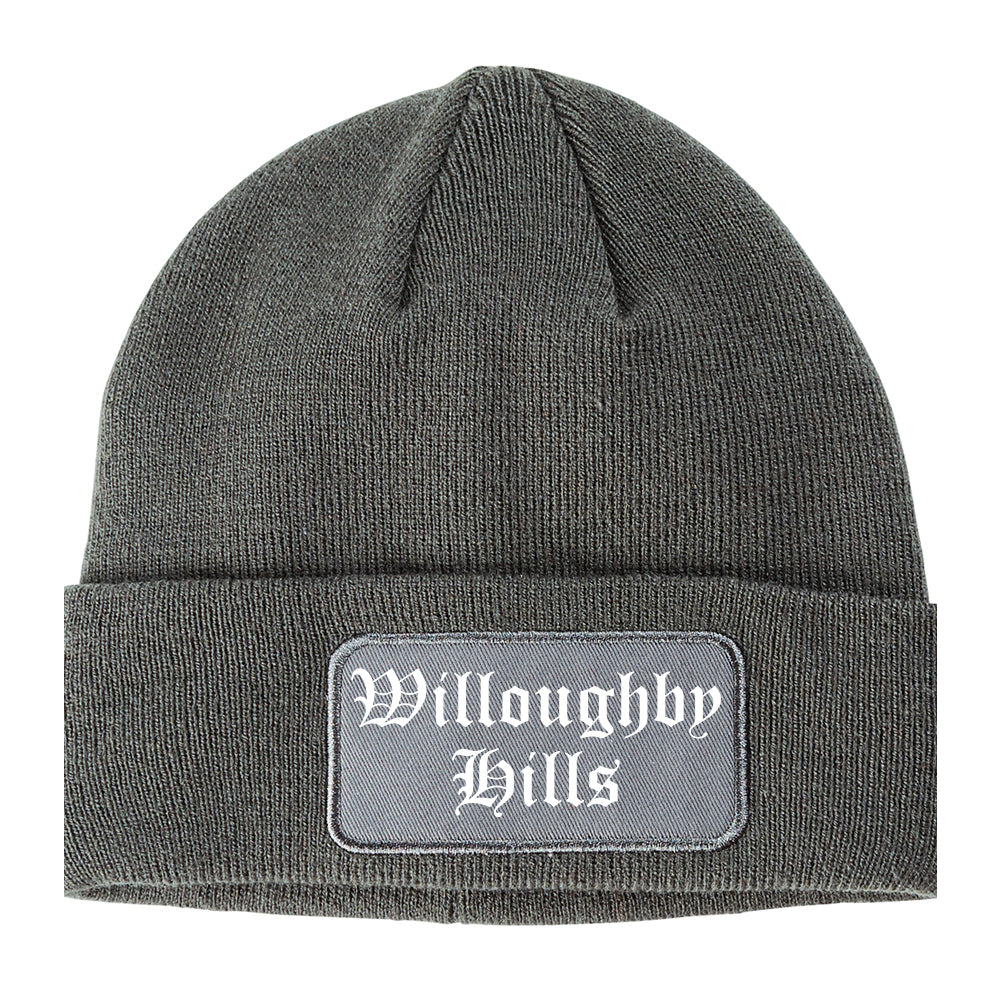 Willoughby Hills Ohio OH Old English Mens Knit Beanie Hat Cap Grey
