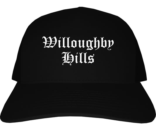 Willoughby Hills Ohio OH Old English Mens Trucker Hat Cap Black
