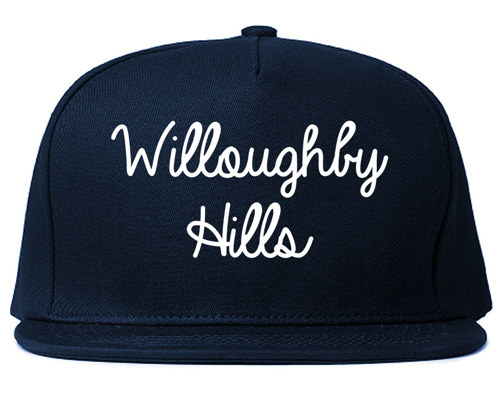 Willoughby Hills Ohio OH Script Mens Snapback Hat Navy Blue