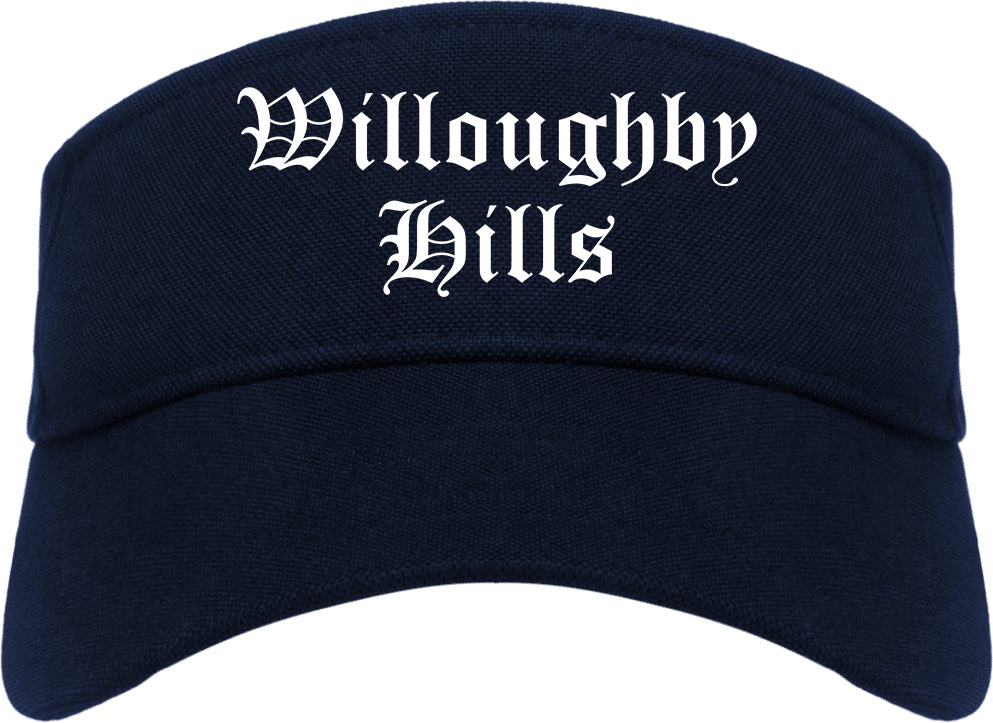 Willoughby Hills Ohio OH Old English Mens Visor Cap Hat Navy Blue