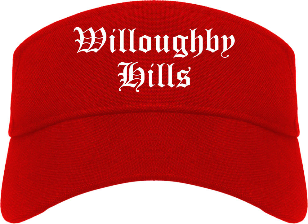 Willoughby Hills Ohio OH Old English Mens Visor Cap Hat Red