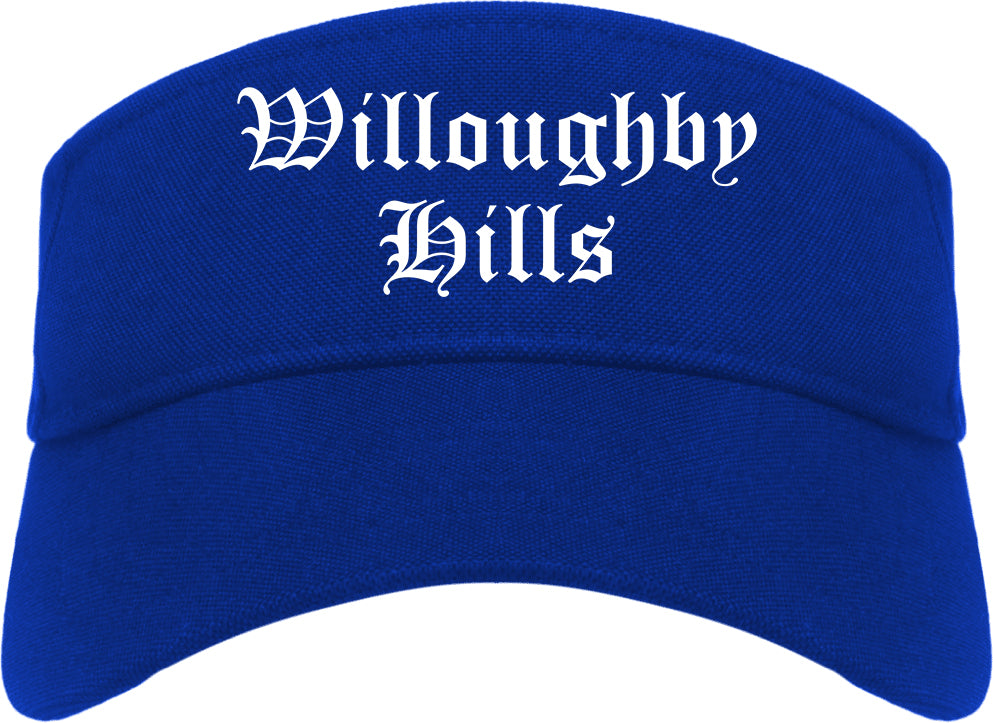 Willoughby Hills Ohio OH Old English Mens Visor Cap Hat Royal Blue