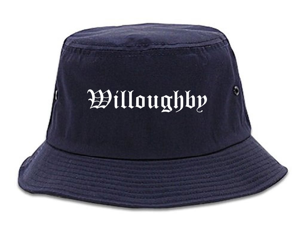 Willoughby Ohio OH Old English Mens Bucket Hat Navy Blue
