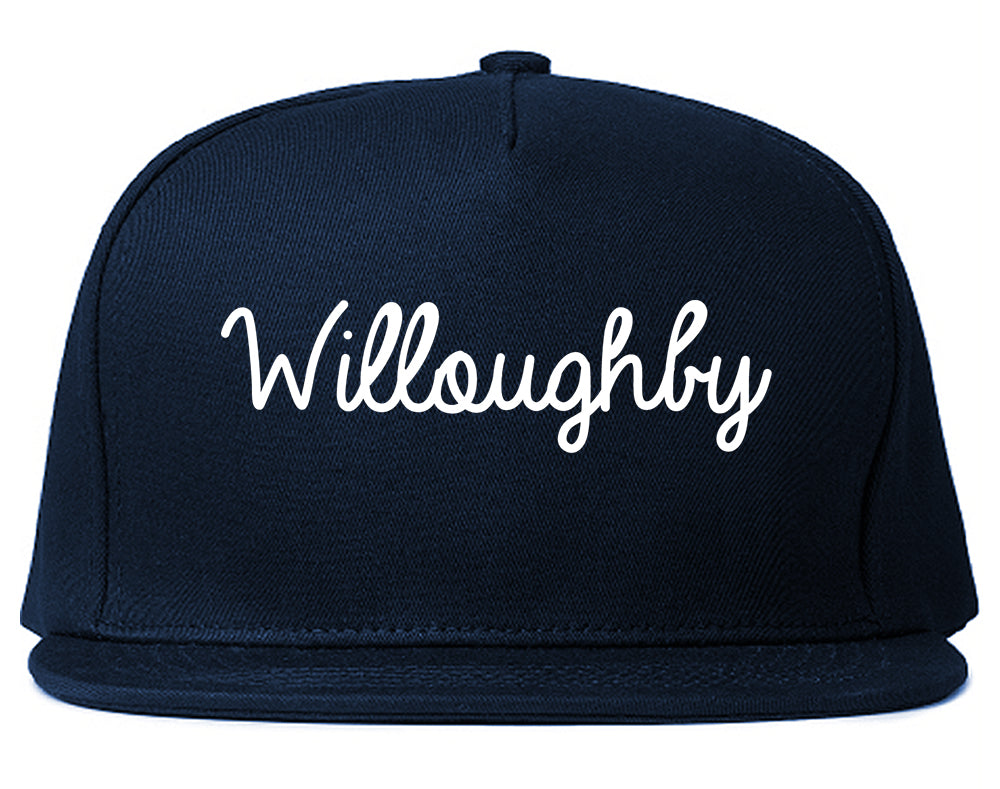 Willoughby Ohio OH Script Mens Snapback Hat Navy Blue
