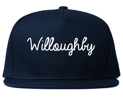 Willoughby Ohio OH Script Mens Snapback Hat Navy Blue