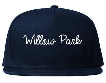 Willow Park Texas TX Script Mens Snapback Hat Navy Blue