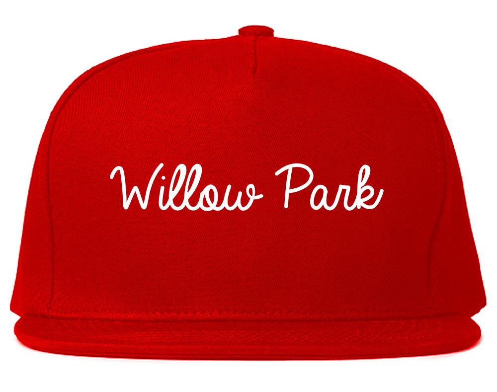 Willow Park Texas TX Script Mens Snapback Hat Red