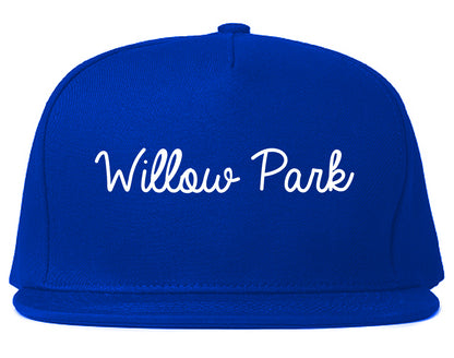 Willow Park Texas TX Script Mens Snapback Hat Royal Blue
