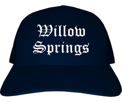 Willow Springs Illinois IL Old English Mens Trucker Hat Cap Navy Blue