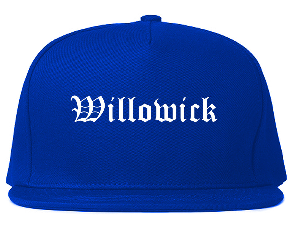 Willowick Ohio OH Old English Mens Snapback Hat Royal Blue
