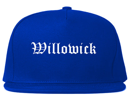 Willowick Ohio OH Old English Mens Snapback Hat Royal Blue