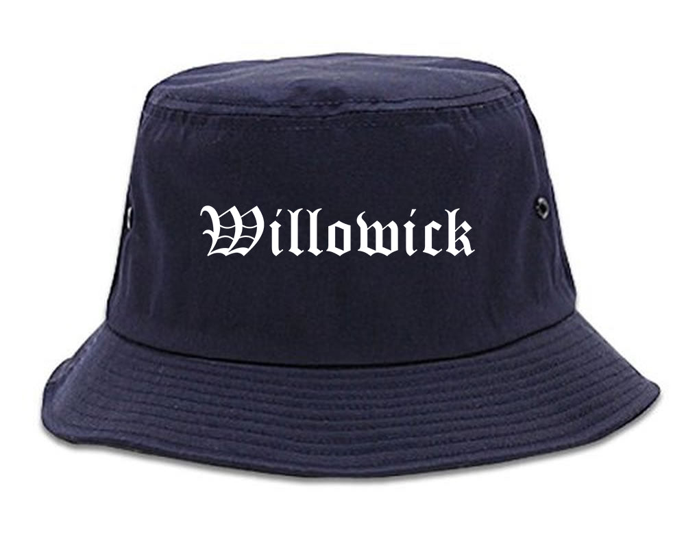 Willowick Ohio OH Old English Mens Bucket Hat Navy Blue