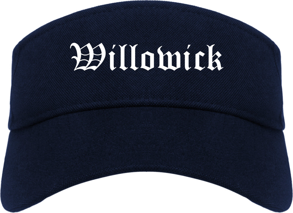Willowick Ohio OH Old English Mens Visor Cap Hat Navy Blue