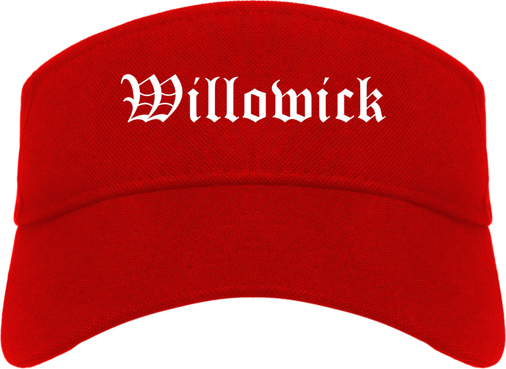 Willowick Ohio OH Old English Mens Visor Cap Hat Red