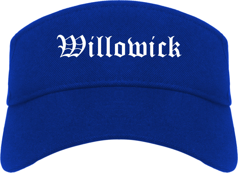 Willowick Ohio OH Old English Mens Visor Cap Hat Royal Blue