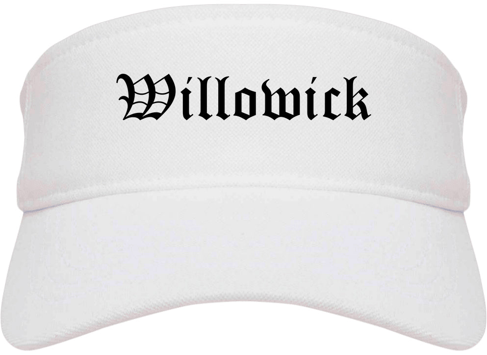 Willowick Ohio OH Old English Mens Visor Cap Hat White