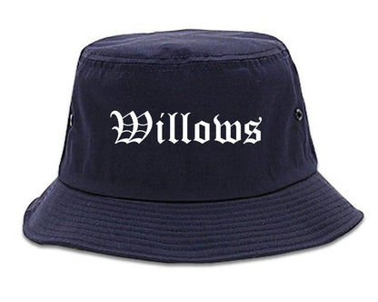 Willows California CA Old English Mens Bucket Hat Navy Blue