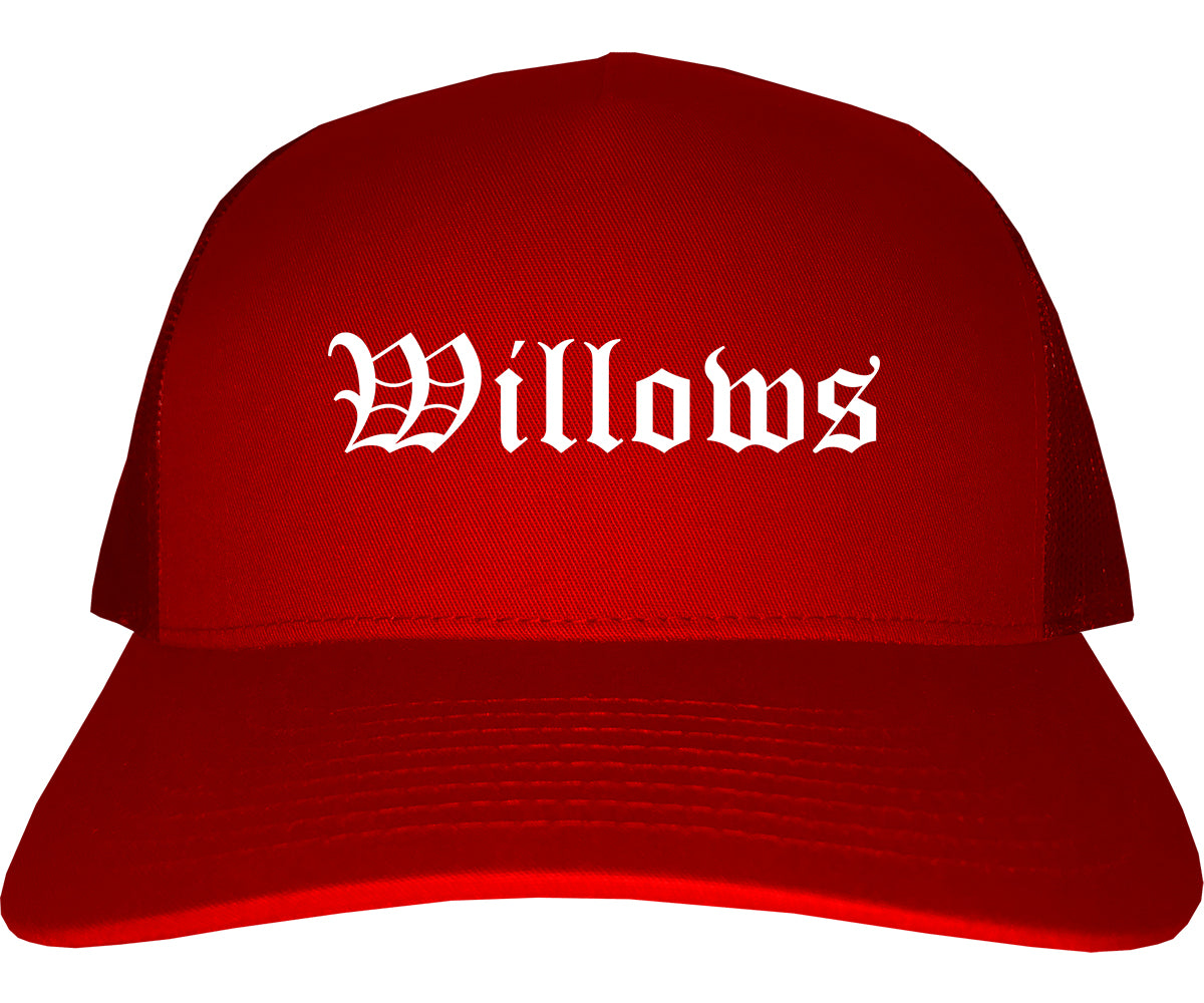 Willows California CA Old English Mens Trucker Hat Cap Red