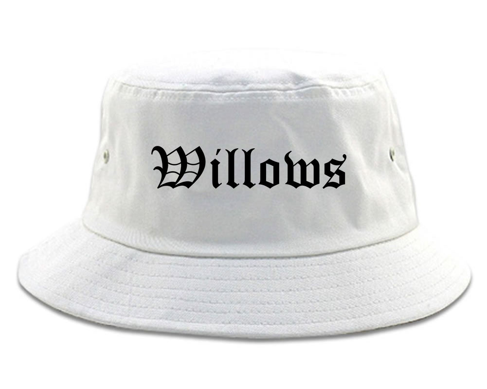 Willows California CA Old English Mens Bucket Hat White