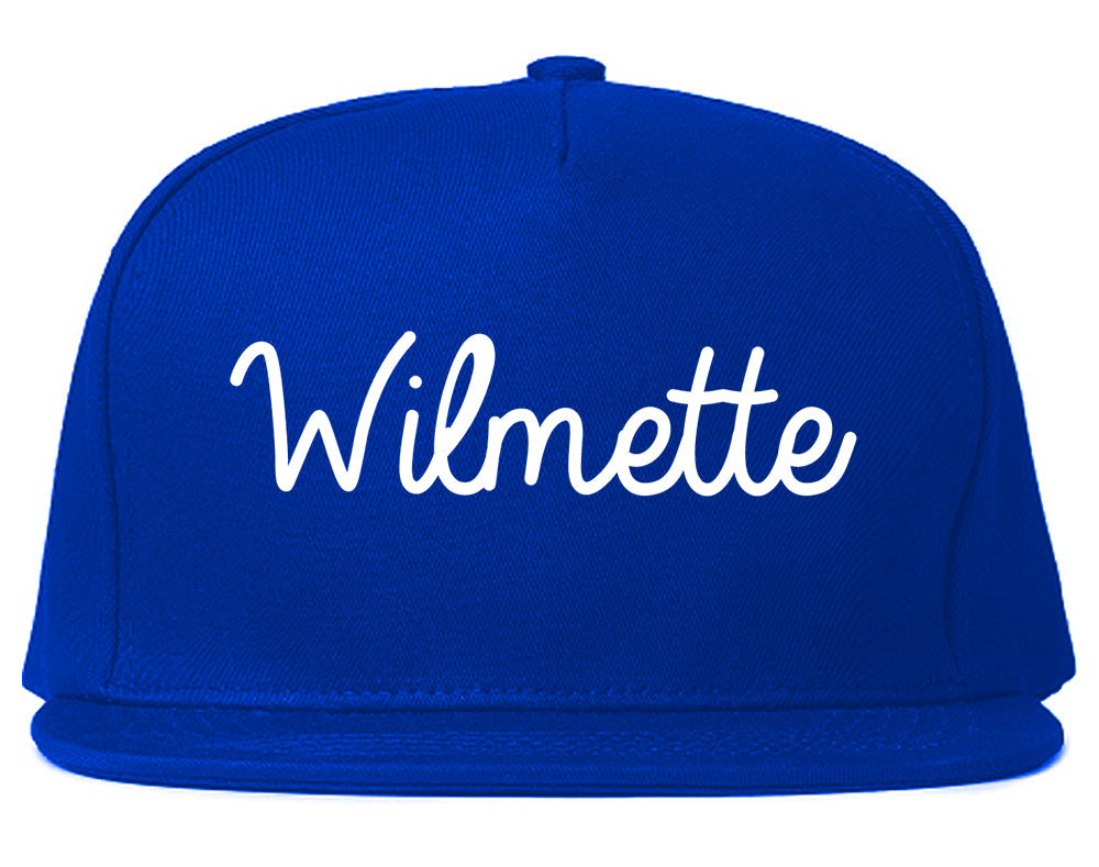 Wilmette Illinois IL Script Mens Snapback Hat Royal Blue