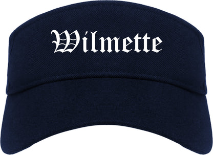 Wilmette Illinois IL Old English Mens Visor Cap Hat Navy Blue