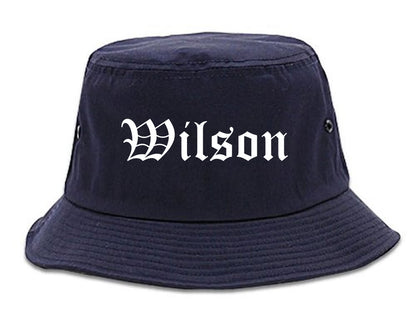 Wilson North Carolina NC Old English Mens Bucket Hat Navy Blue