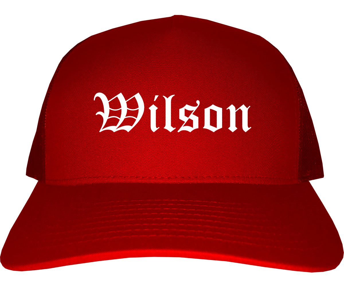Wilson North Carolina NC Old English Mens Trucker Hat Cap Red
