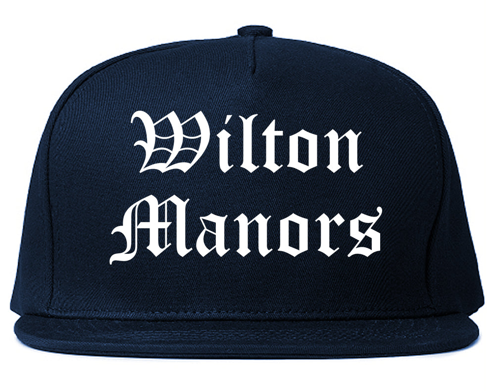 Wilton Manors Florida FL Old English Mens Snapback Hat Navy Blue