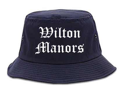 Wilton Manors Florida FL Old English Mens Bucket Hat Navy Blue