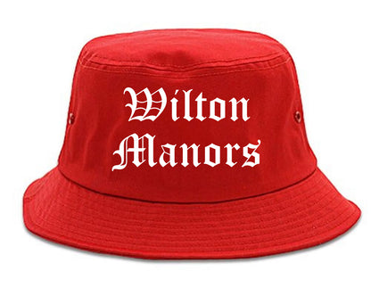 Wilton Manors Florida FL Old English Mens Bucket Hat Red