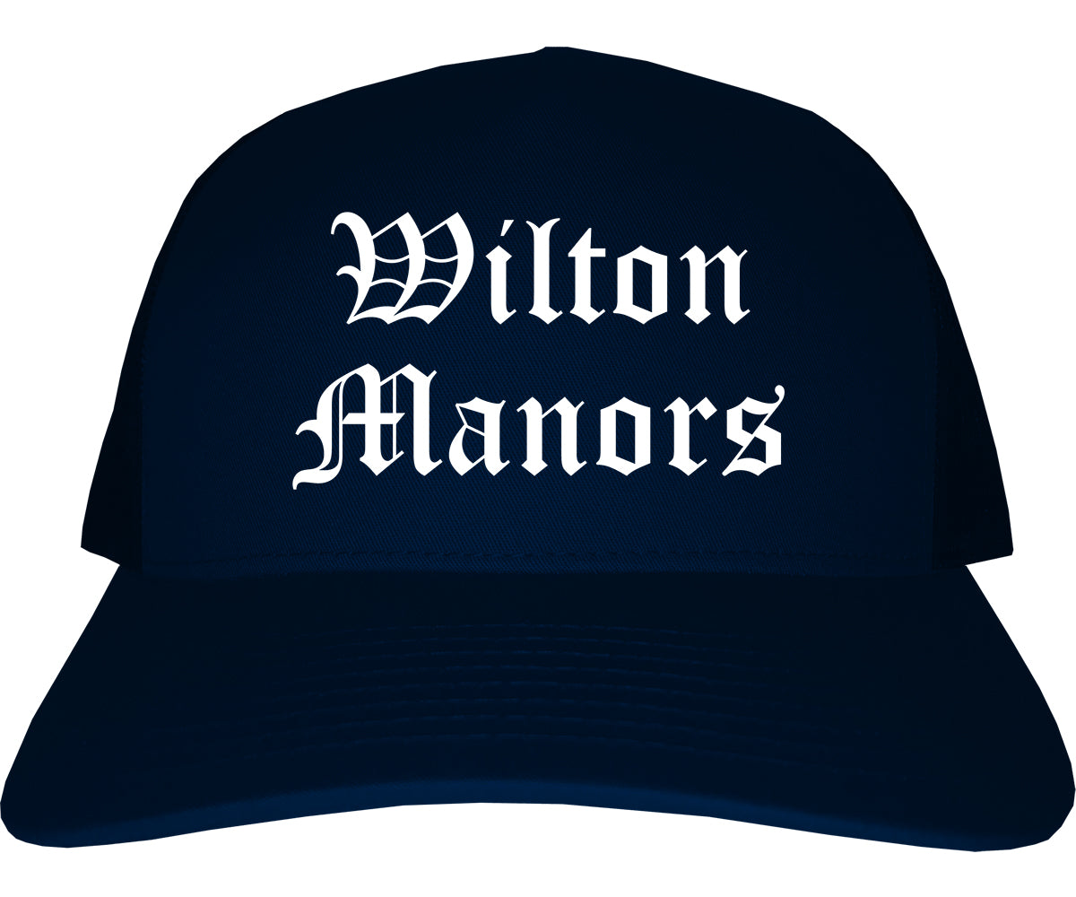 Wilton Manors Florida FL Old English Mens Trucker Hat Cap Navy Blue