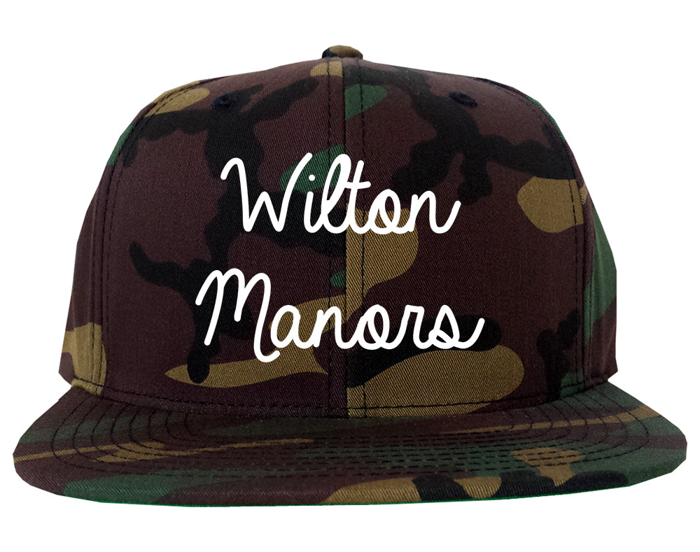 Wilton Manors Florida FL Script Mens Snapback Hat Army Camo
