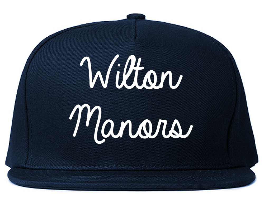 Wilton Manors Florida FL Script Mens Snapback Hat Navy Blue